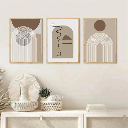 Abstract Beige Brown Geometric Lines Canvas Painting Boho Modern Poster Nordic Wall Art Print Picture Living Room Interior Decor