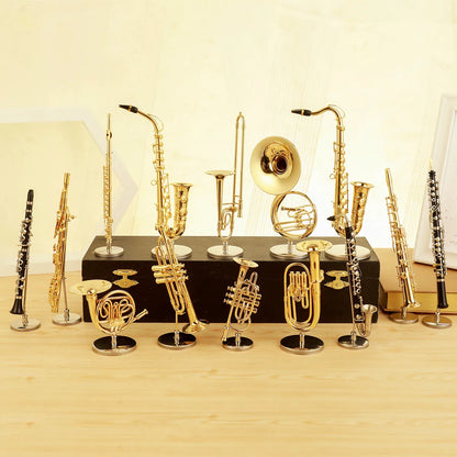 Miniature Saxophone Trumpet Trombone French Horn Model Mini Flute Clarinet Mini Musical Instrument Display Decorative Ornaments