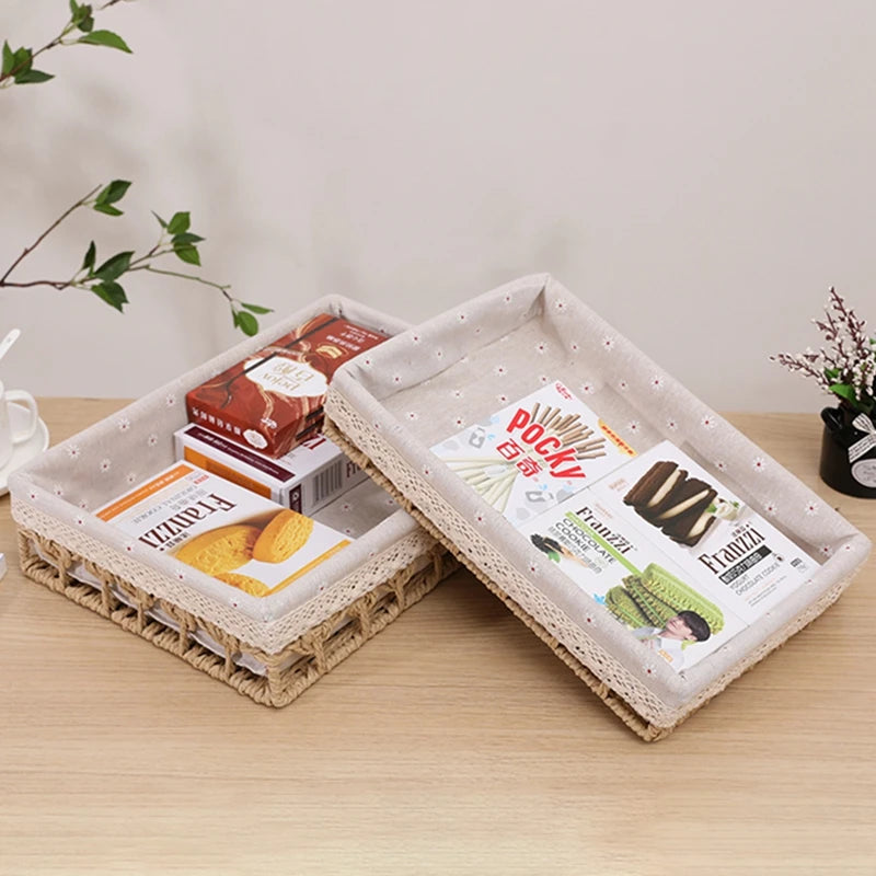 Paper Rope Storage Baskets Desktop Boxes Household Cosmetic Sundries Organizer Boxes Paper Rope Straw Storage Baskets