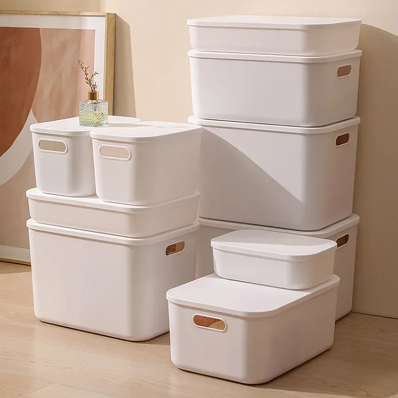 White Plastic Storage Box Children's Toy Stationery Underwear Clothes Organizer Kitchen Bathroom Container Basket with Lid