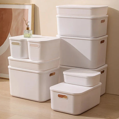 White Plastic Storage Box Children's Toy Stationery Underwear Clothes Organizer Kitchen Bathroom Container Basket with Lid