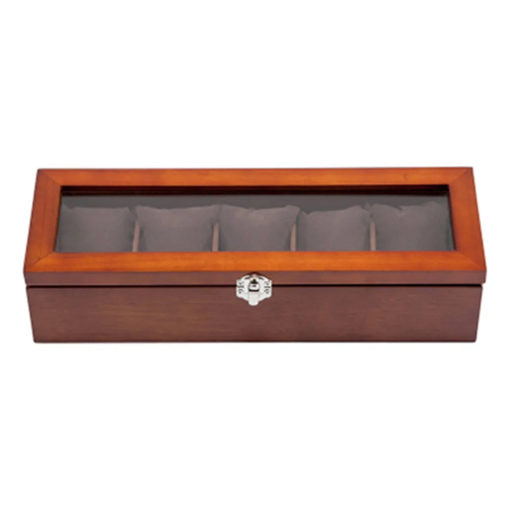 5 Slots Wood Watch Organizer With Glass Luxury Watch Case Storage Box Fashion Holder For Men Watch Display Box