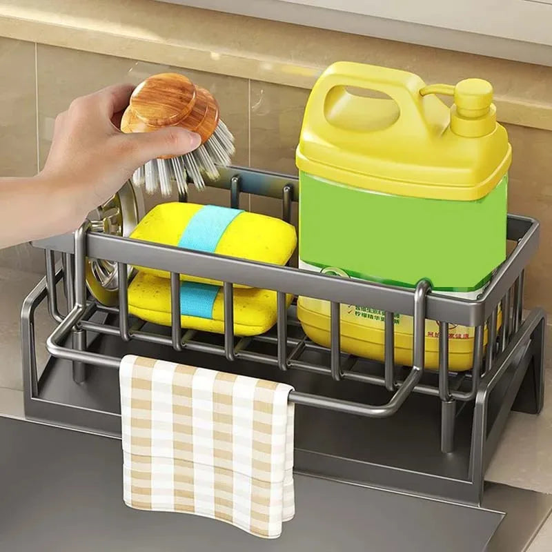 Stainless Steel Kitchen Sink Drain Rack Organizer Self-draining Sink Shelf Soap Sponge Dishcloth Towel Rack filter basket