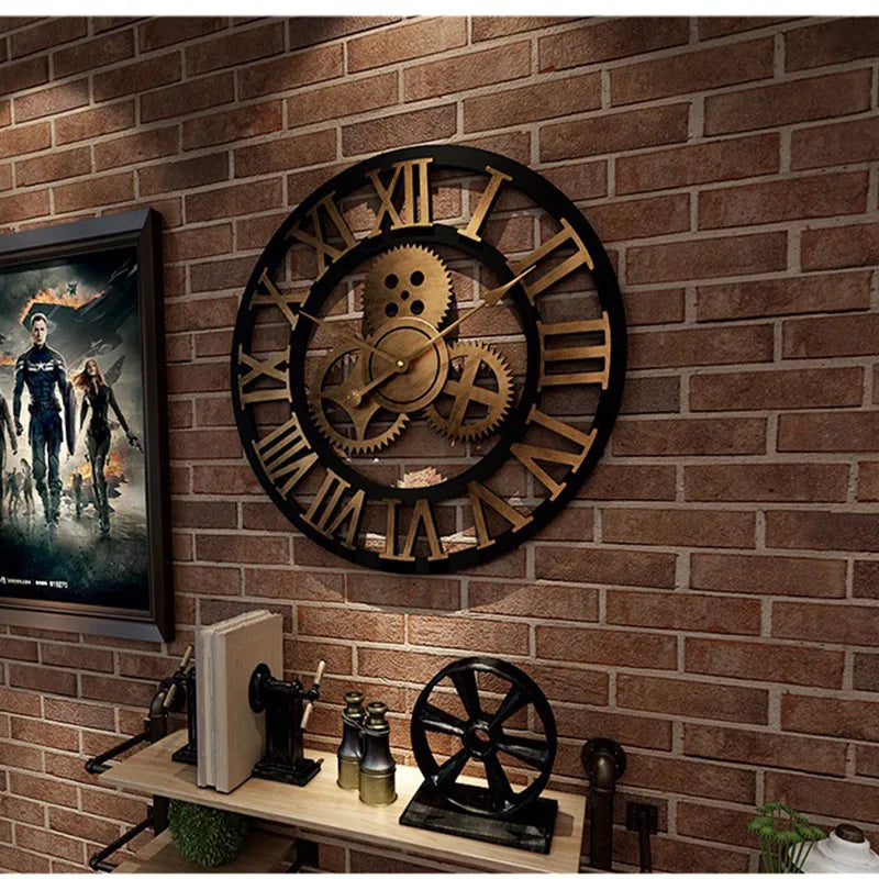 Retro Industrial Style Wall Clock European Wood Home Wall Watch Decorative For Living Room Office Bar Wall Art Decor Horologe