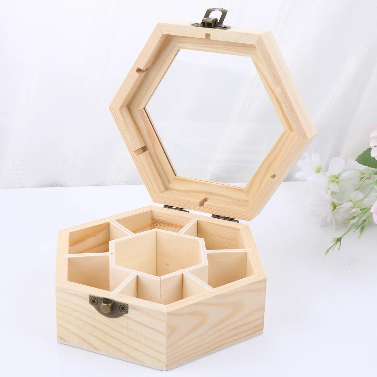 1pc Wooden Jewelry Box Handmade Hexagon Storage Box Lightweight Snow Clay Jewelry Box DIY Jewelry Box Lady bug of miracles