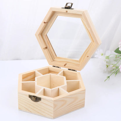 1pc Wooden Jewelry Box Handmade Hexagon Storage Box Lightweight Snow Clay Jewelry Box DIY Jewelry Box Lady bug of miracles