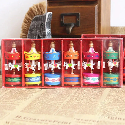 Miniature Christmas Wooden Carousel Horse Ornaments Christmas Tree Hanging Pendants New Year Gift Toy For Kid Home Party Decor