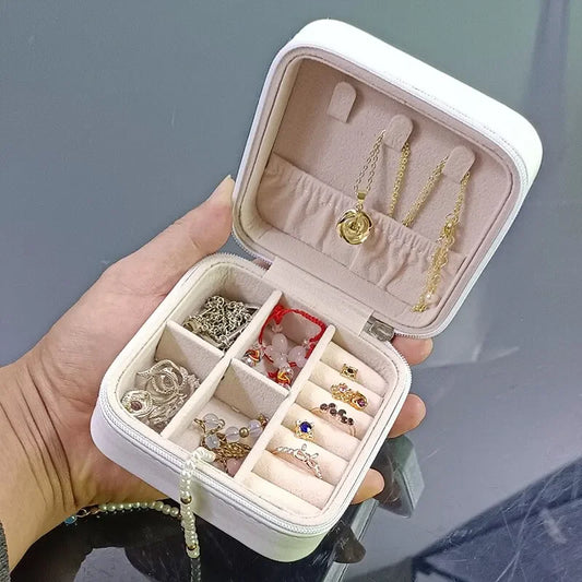 For Women Mini Jewelry Storage Box Portable Home Travel Earrings Necklace Storage Case Ring Organizer PU Leather Display Case