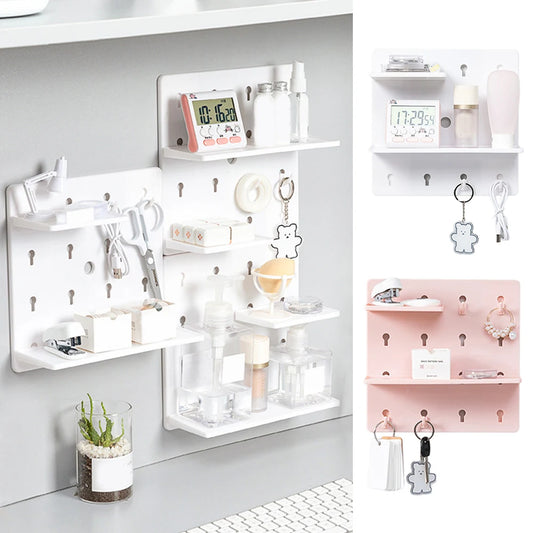 Wall Hanging Pegboard Organizer Punch-free Storage Rack Wall-Mounted Plastic Hole Board Wall Shelf DIY Organizers Home Decor