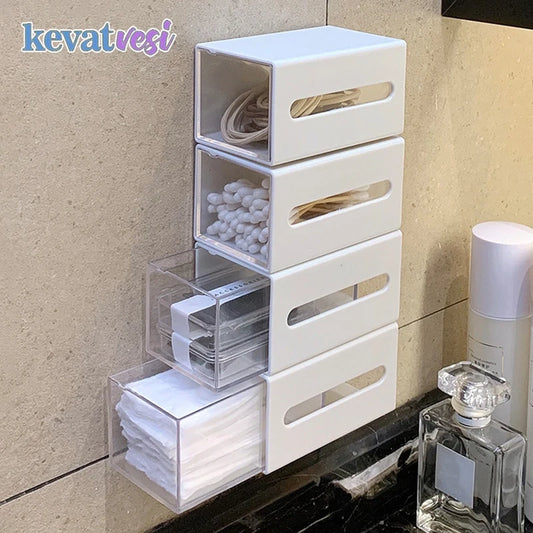 Wall Mounted Storage Box Bathroom Cosmetic Cotton Swabs Jewelry Storage Box Home Office Sundries Clips Hairpin Drawer Storage