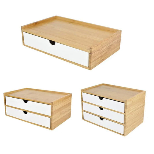 1-3 Layer Bamboo Storage Box Sundries Cosmetic Jewelry Stationery Headset Storage Box Home office hotel Storage Drawers