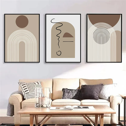 Abstract Beige Brown Geometric Lines Canvas Painting Boho Modern Poster Nordic Wall Art Print Picture Living Room Interior Decor