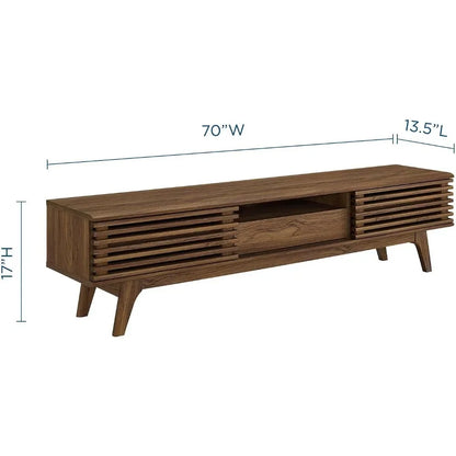 70 Inch Modern Living Room Furniture for Tv Render 70" Mid-Century Modern Low Profile Entertainment TV Stand Walnut Walnut Table