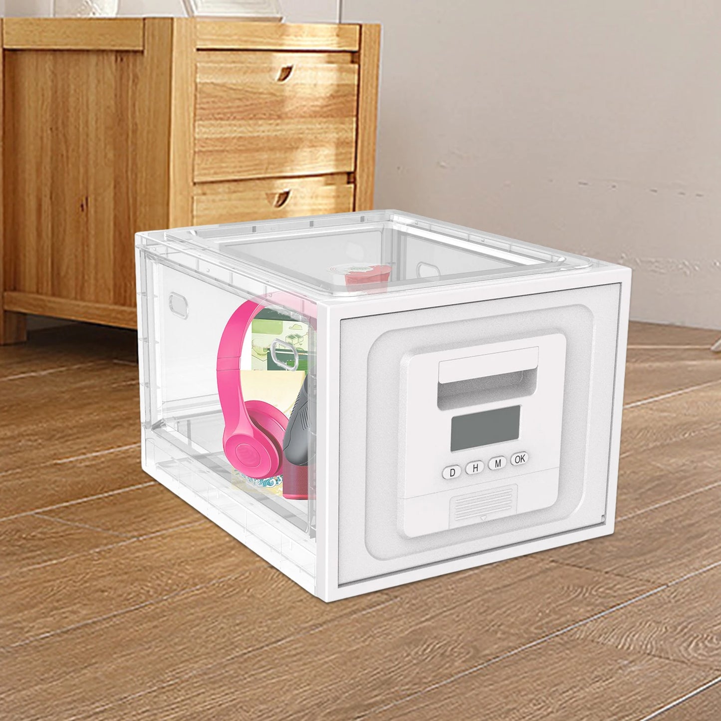 Lockable Storage Container Tablet Locked Box Lockable Storage Bins Time Locking Container for Tabletop Counter Office Home