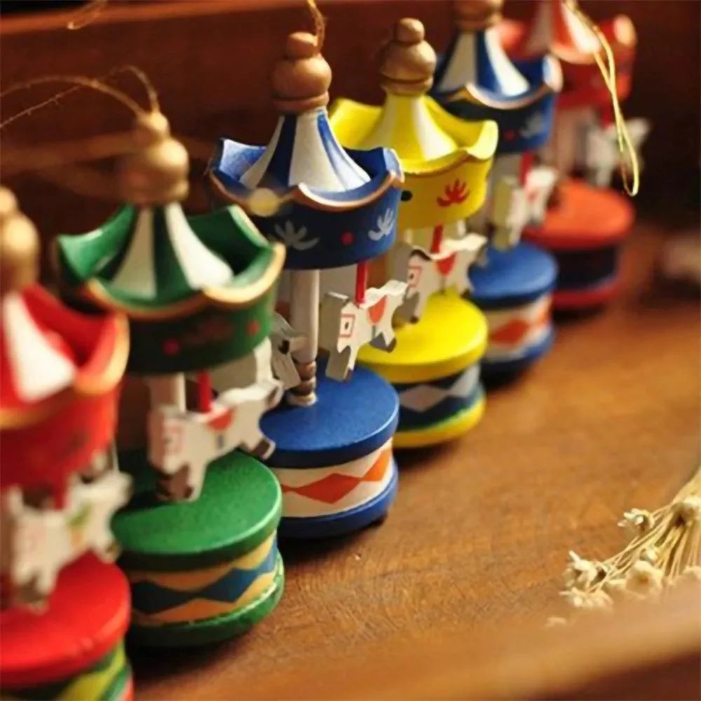 Miniature Christmas Wooden Carousel Horse Ornaments Christmas Tree Hanging Pendants New Year Gift Toy For Kid Home Party Decor