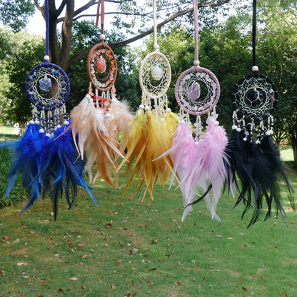 Natural Crystal Dream catchers 7 Chakra Gemstone Dream Catcher Amulet Feather Dream Catchers Bedroom Wall  Hangings Decor