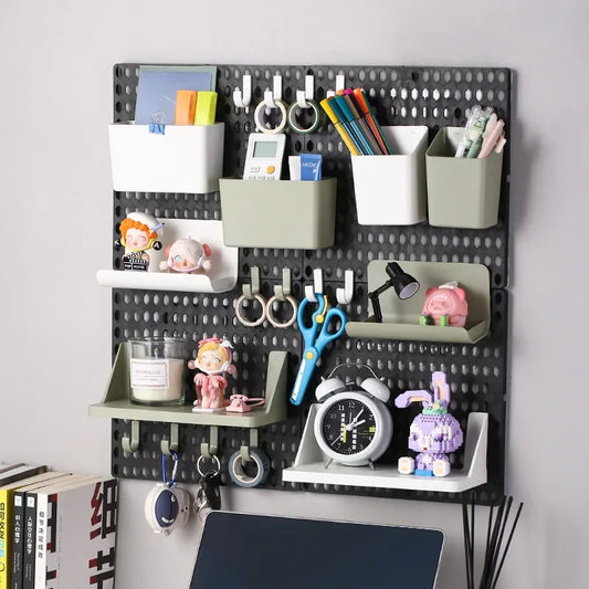 Hole Board Wall Mount Shelf Hooks Self-adhesive Storage Rack Desk Organizer Room Organization Various Home Storage Accessories