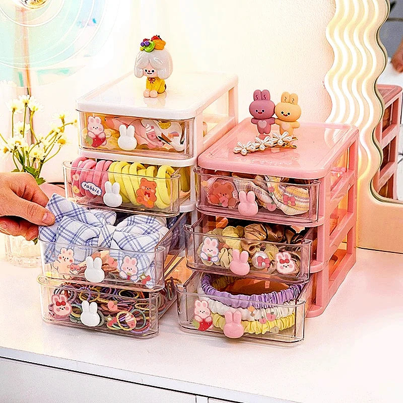 Children Hair Accessories Storage Box Organizer Plastic Drawer Desktop Hair Clip Jewelry Head Rope Rubber Band Organizer Box