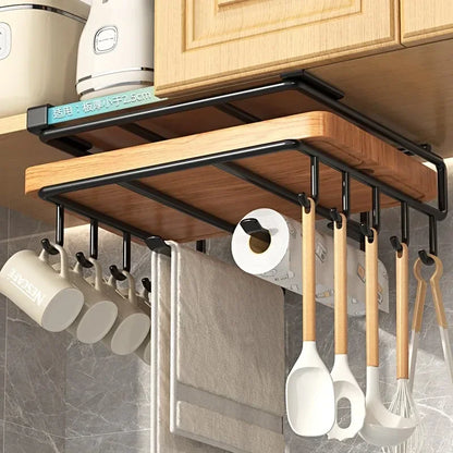 Under Kitchen Cabinet Hanging Organizer Cutting Board Storage Rack Paper Towel Holder No Punch Pot Lid Storage Kitchenware Hook