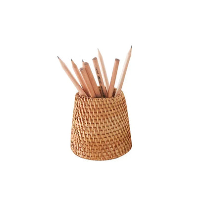 Handmade Rattan Pencil Holder Home Decoration Sundries Storage Basket Tableware Storage Household Pen Container Student Gifts