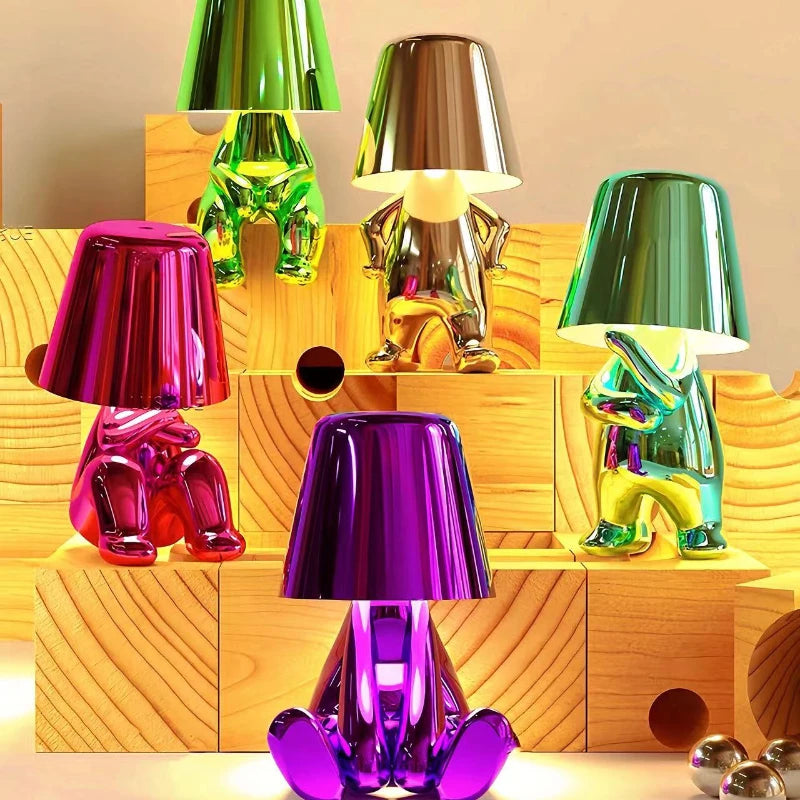 British Thinker Lamp, Rechargeable Night Light High-end Ornaments, Golden Brothers Statuette Table Lamp, Multiple Color Options