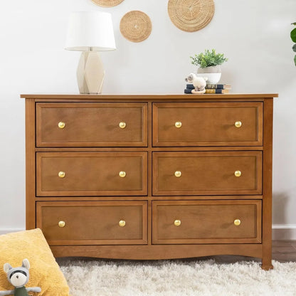 Dresser,6-Drawer Double Wide Dresser in Chestnut Suitable for bedrooms, living rooms, etc