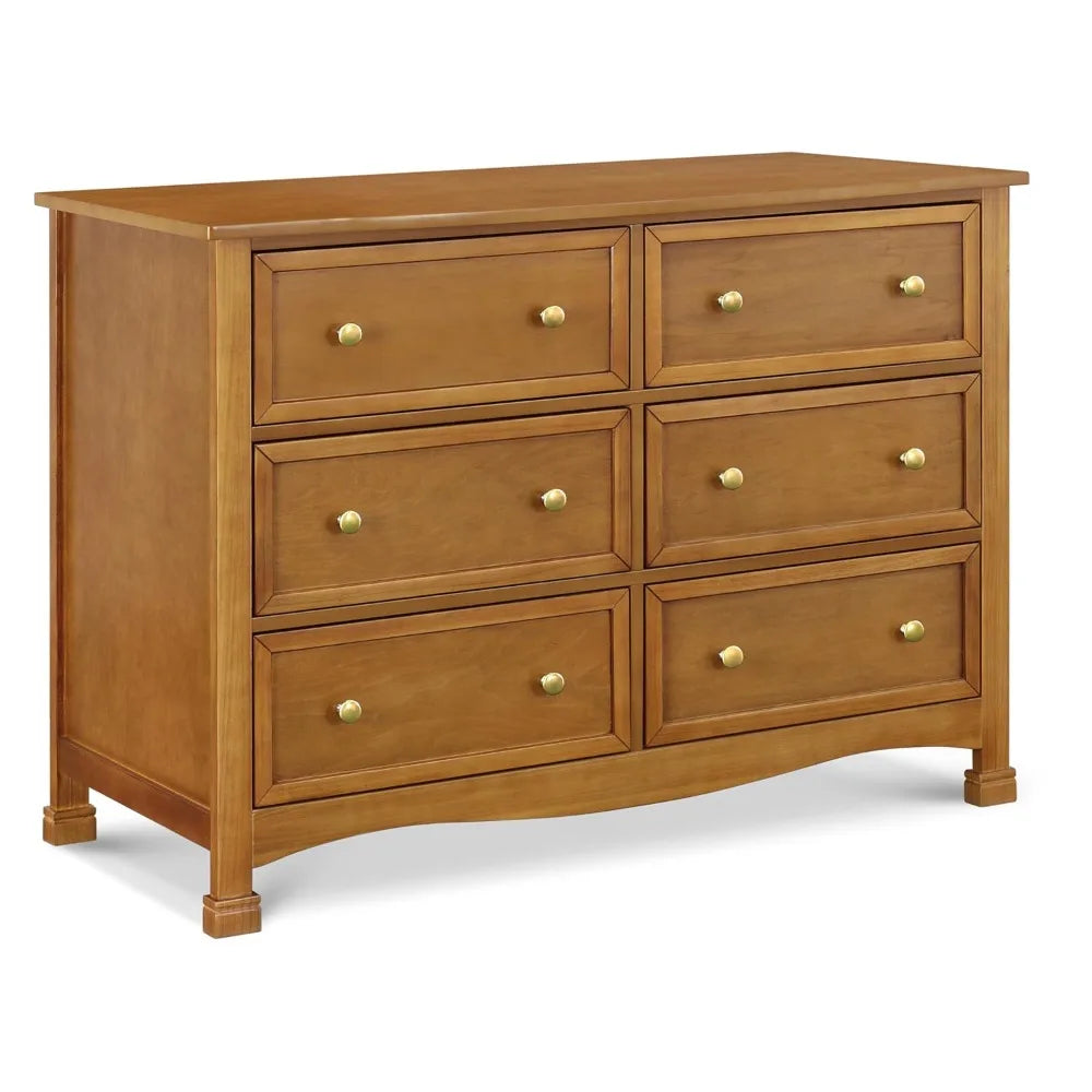 Dresser,6-Drawer Double Wide Dresser in Chestnut Suitable for bedrooms, living rooms, etc