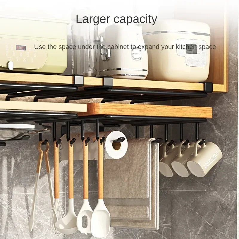 Under Kitchen Cabinet Hanging Organizer Cutting Board Storage Rack Paper Towel Holder No Punch Pot Lid Storage Kitchenware Hook