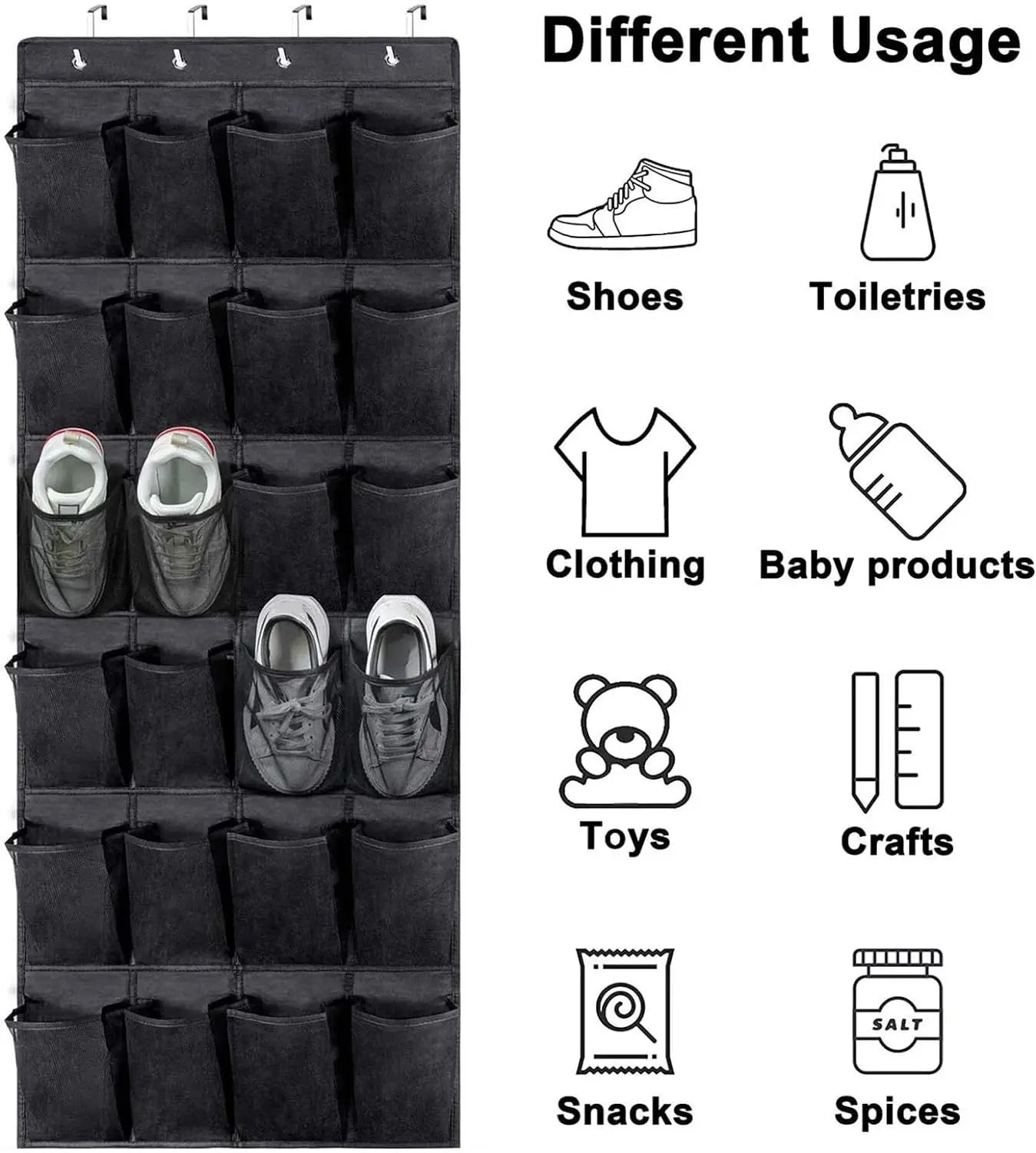 1x 24 Grid Wall-mounted Sundries Shoe Organiser Fabric Closet Bag Storage Rack Mesh Pocket Clear Hanging Over The Door Cloth Box