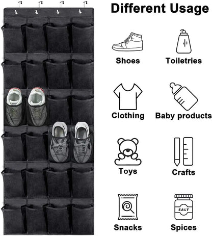 1x 24 Grid Wall-mounted Sundries Shoe Organiser Fabric Closet Bag Storage Rack Mesh Pocket Clear Hanging Over The Door Cloth Box