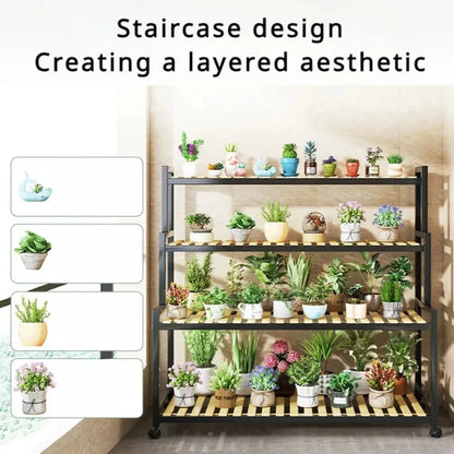 4-Tier Flowers Stand Iron Art Adjustable Mobile Plant Succulent Flower Stand Nordic Style Storage Rack Luxury Metal Flower Rack