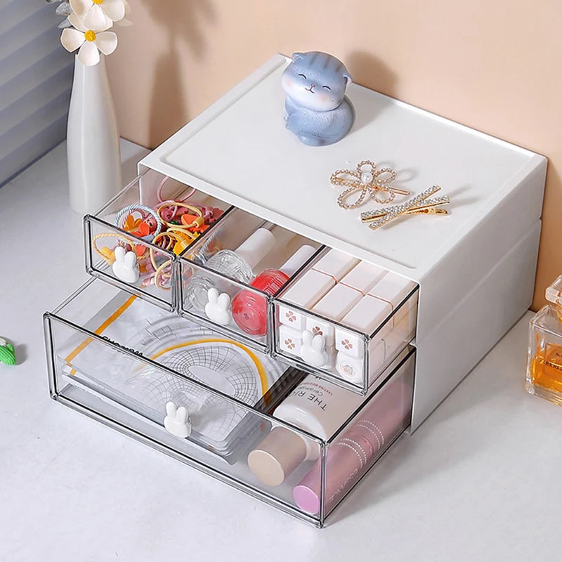 Desktop Kawaii Cosmetic Stationery Storage Box Ins Free Combination Stackable Plastic Drawer Home Office Desk Storage Organizer