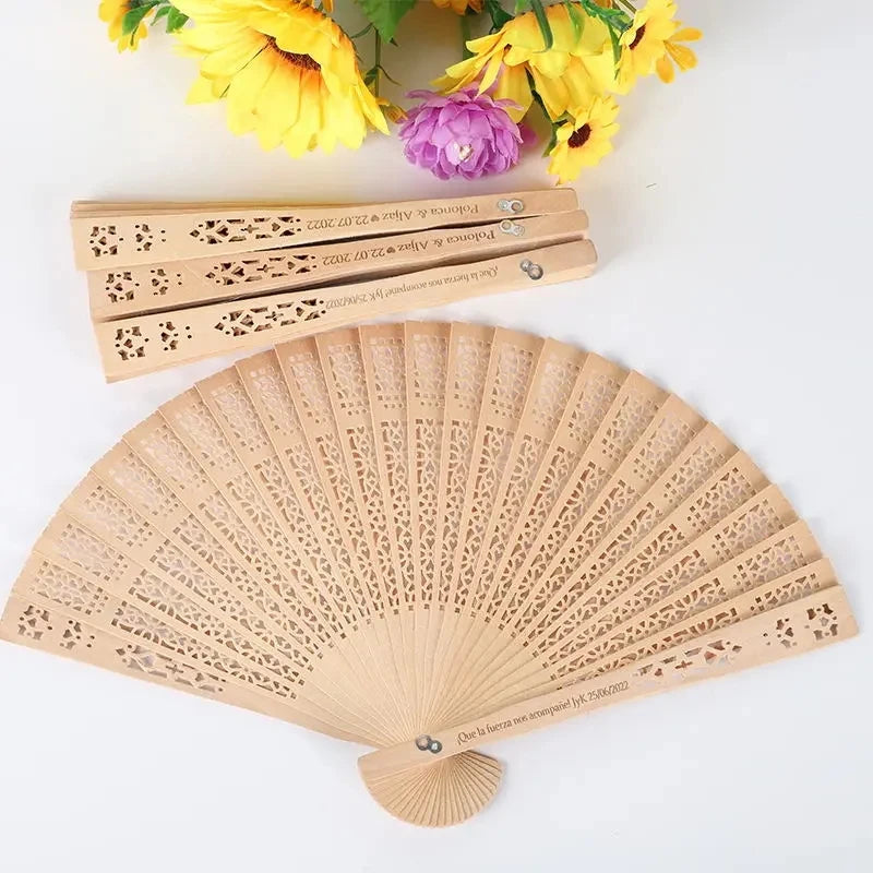 20/60 Pcs of Personalized Carved Wood Wedding Fans, Wedding Gifts For Guests,  With organza bag, mariage abanicos para boda