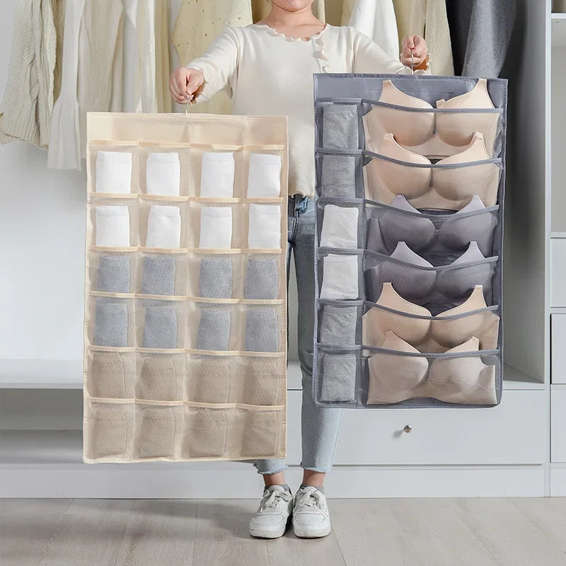 Double Sides Underwear Bra Storage Bag Foldable Home Organizer Wardrobe Clear Hanging Bag Tie Scarf Socks Storage Organizer