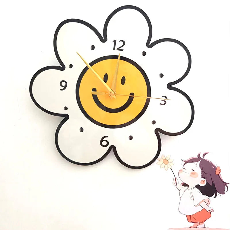 Simple Clock Sun Flower Creative Cartoon Quiet Decorative Wall Clock Living Room Wall Lamp