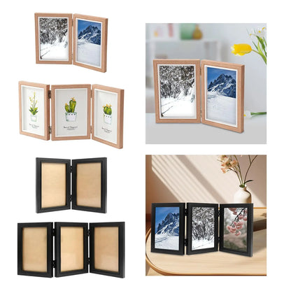 Hinged Photo Frame with Shatter Resistant Cover Folding Wood Picture Frame 4x6 for Desk Table Hallway Bedroom Family Lover Gift