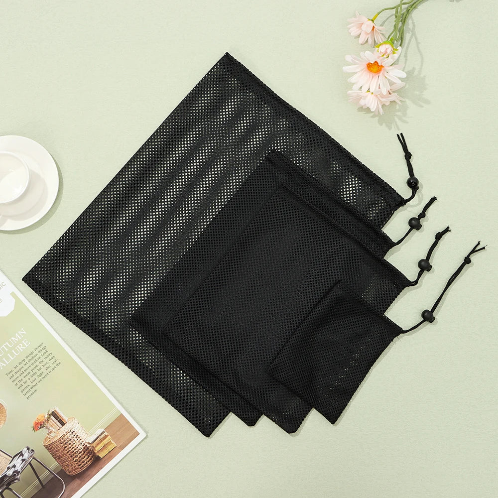 1 Pcs Black Durable Nylon Mesh Drawstring Bag Storage Pouch Multi Purpose Home Travel Outdoor Activity Laundry Bag Stuff Sack