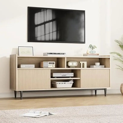 TV Stand for 70 inch,Modern Entertainment Center with Storage and Sliding Doors, Wood Media Console Cabinet Furniture TV Console