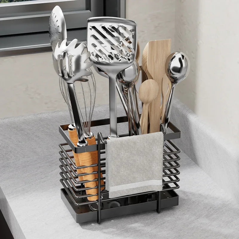 Hanging Kitchen Cutlery Holder Sink Caddie Cutlery Drainer Stainless Steel Kitchen Caddie Spoon And Fork Chopstick Organizer