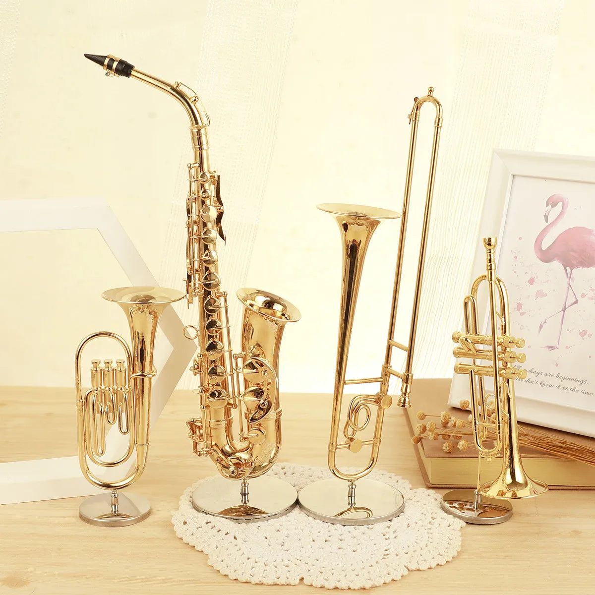 Miniature Saxophone Trumpet Trombone French Horn Model Mini Flute Clarinet Mini Musical Instrument Display Decorative Ornaments