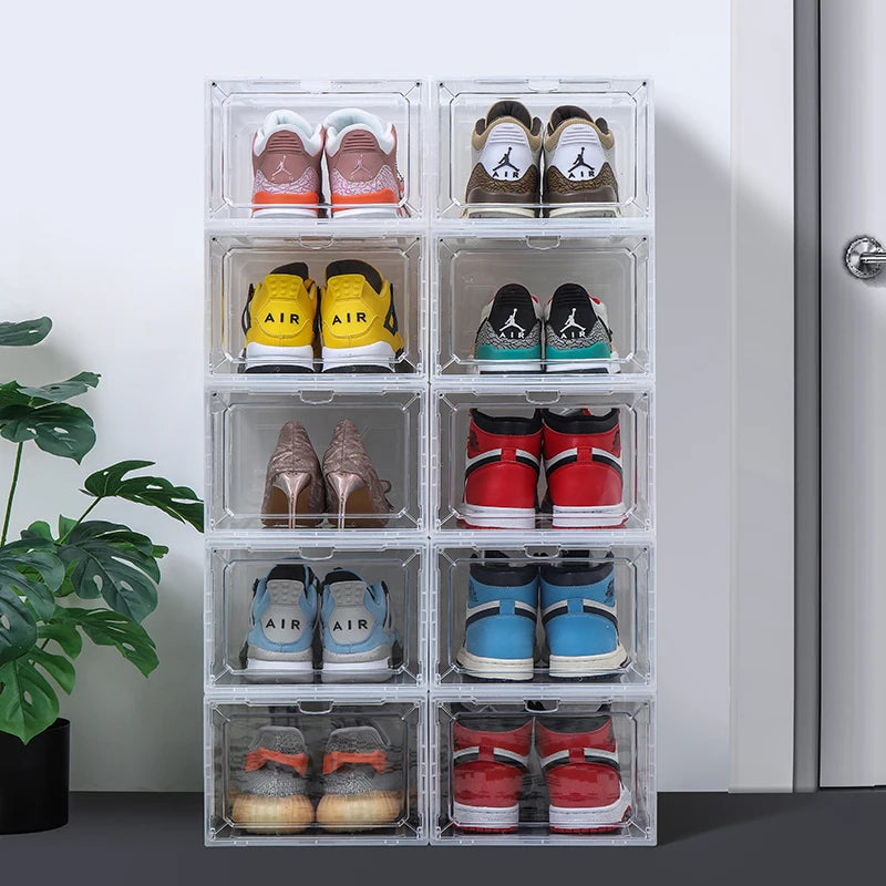 hard plastic AJ Sneakers Box plastic shoe box high-top Dustproof AJ shoes organizers Shoe Rack  Stackable Cabinet Storage Box