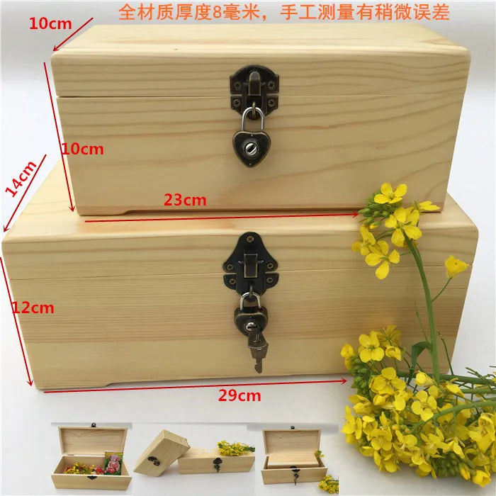 Large pine wood box rectangular locking storage box box gift box post Christmas trees wooden