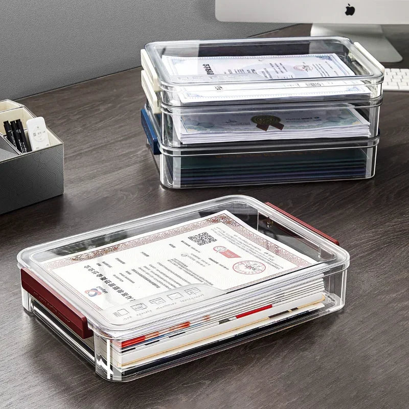 A4 Transparent Storage Box Portable Plastic Large Capacity Document Stationery Jewelry Storage Case School Home Office Supplies