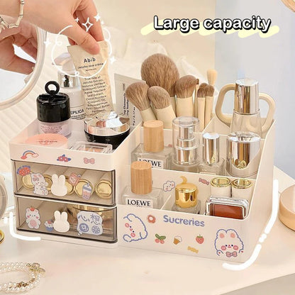 Desktop Cosmetic Storage Box Organizer Drawer Office Storage Rack Stationery Desk Pen Holder Bunny Drawer Organizer Cute Kawaii