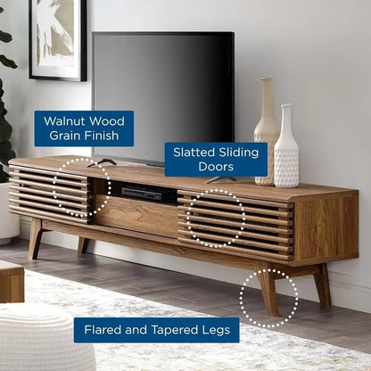 70 Inch Modern Living Room Furniture for Tv Render 70" Mid-Century Modern Low Profile Entertainment TV Stand Walnut Walnut Table