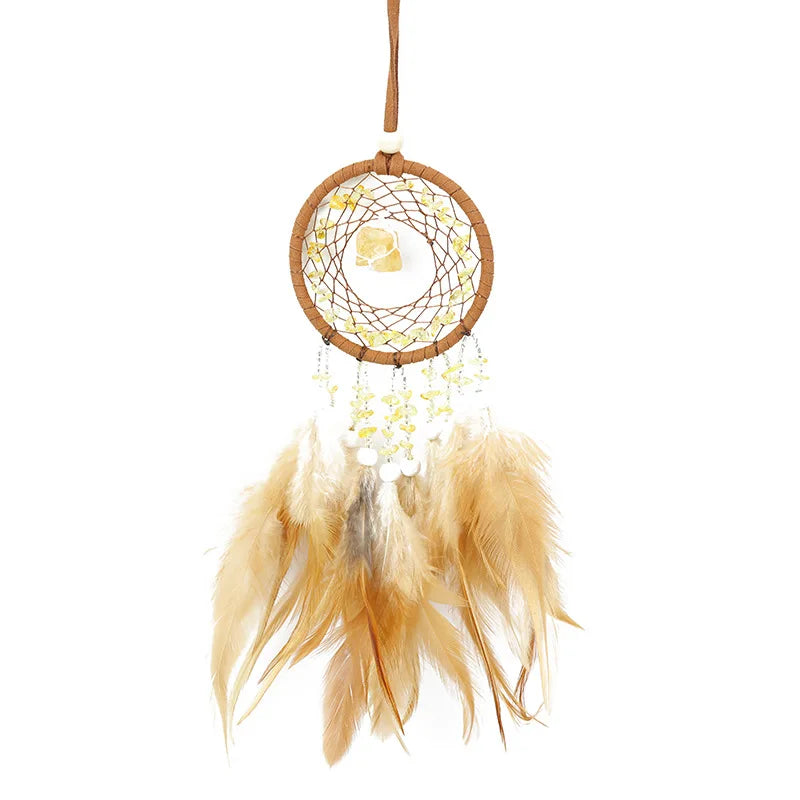 Natural Crystal Dream catchers 7 Chakra Gemstone Dream Catcher Amulet Feather Dream Catchers Bedroom Wall  Hangings Decor