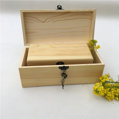 Large pine wood box rectangular locking storage box box gift box post Christmas trees wooden