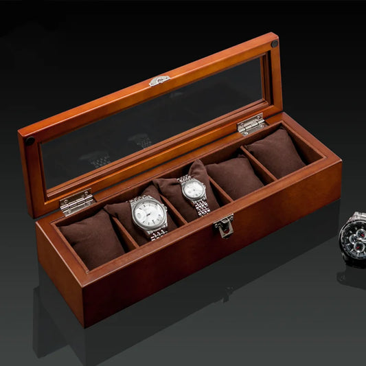 5 Slots Wood Watch Organizer With Glass Luxury Watch Case Storage Box Fashion Holder For Men Watch Display Box