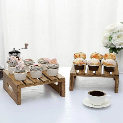 Rustic Wood Cupcake Display Riser Stand For Dessert Cupcake Buffet Cake Wedding Birthday Food Display Riser With Handles