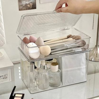 Desktop Storage Box Transparent PET Desk Stationery Hand Account Storage Box Large Capacity Drawer Cosmetic Organizer